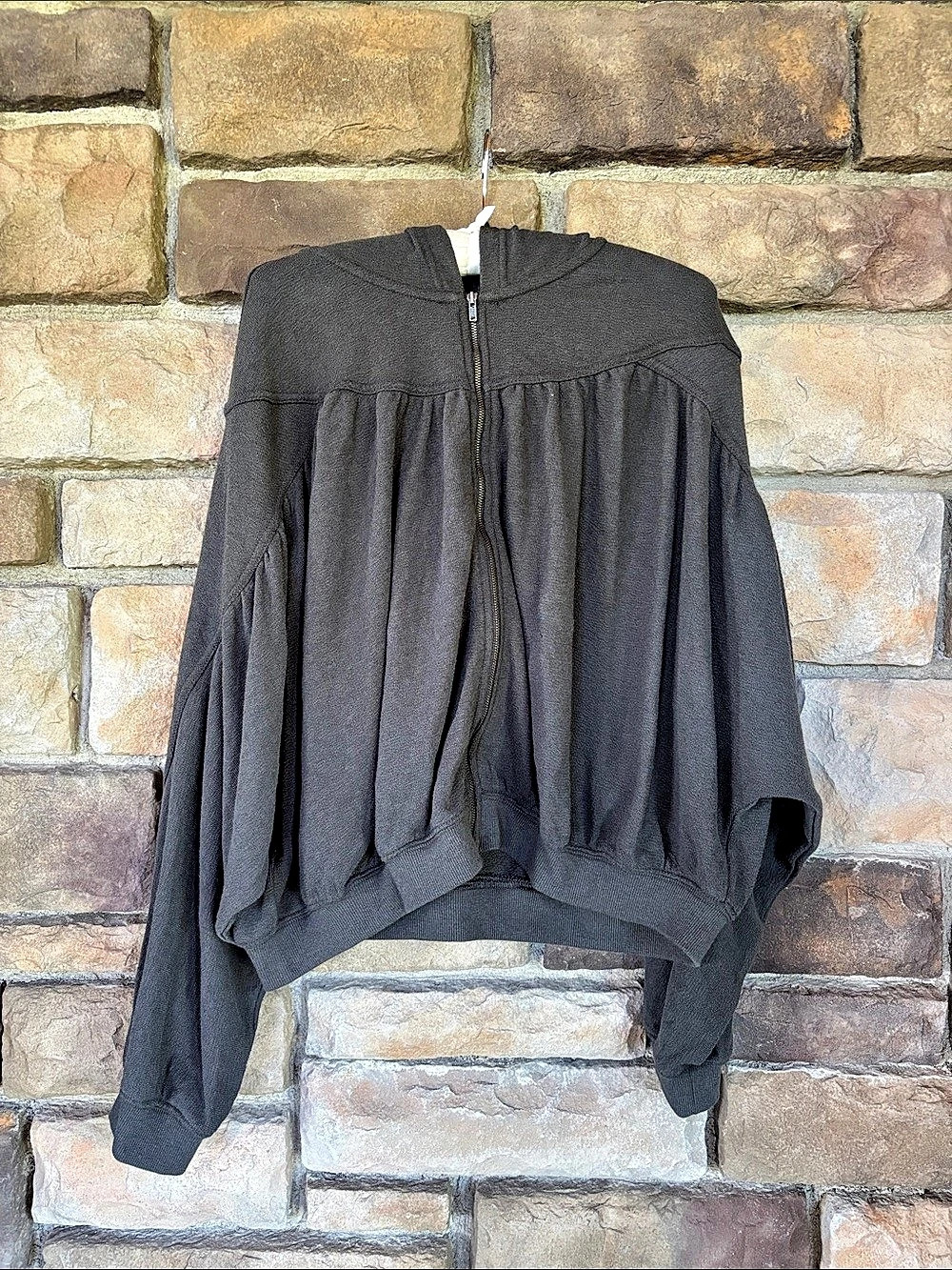 aerie Women's Charcoal Gathered Hooded Jacket Size Medium